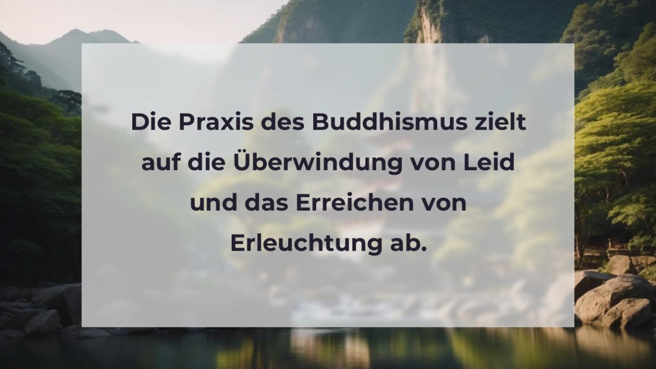 Die Praxis des Buddhismus zielt auf die Überwindung von Leid und das Erreichen von Erleuchtung ab.