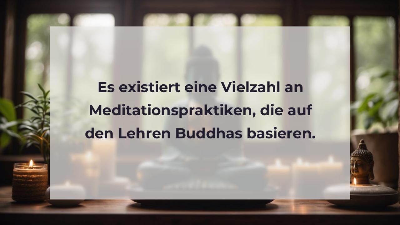 Es existiert eine Vielzahl an Meditationspraktiken, die auf den Lehren Buddhas basieren.